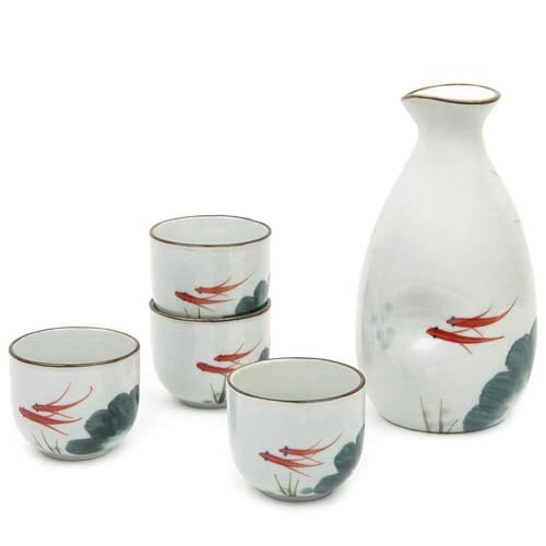 RSBFER Japanisches Sake-Set, 5-teiliges Sake-Becher-Set, traditionelle handbemalte Weingläser aus Keramik, Heimdekoration, Geschenk für Familie und Freunde