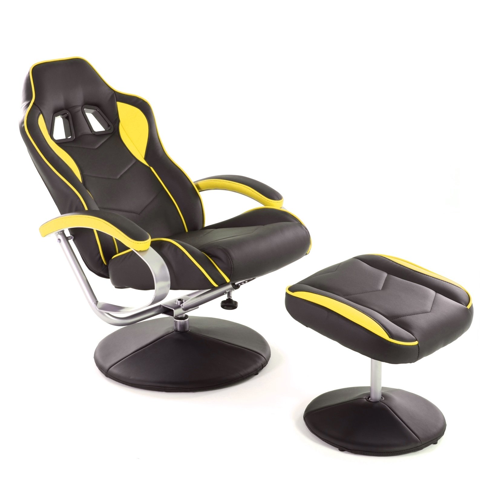 Raburg Gaming-Sessel DRIFT Sport, SCHWARZ-GELB mit Hocker, Soft-Touch-Kunstleder, ergonomisch, Racing-Design, Bürostuhl, Streamingstuhl, Chefsessel, Relaxfunktion, 135° neigbar, 360°, bis 120 kg