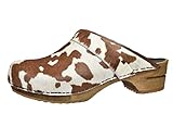 Sanita Casper offener Clog | Original handgemacht | Leder-Holzclogs für Männer | Braun Kuh | EU 45