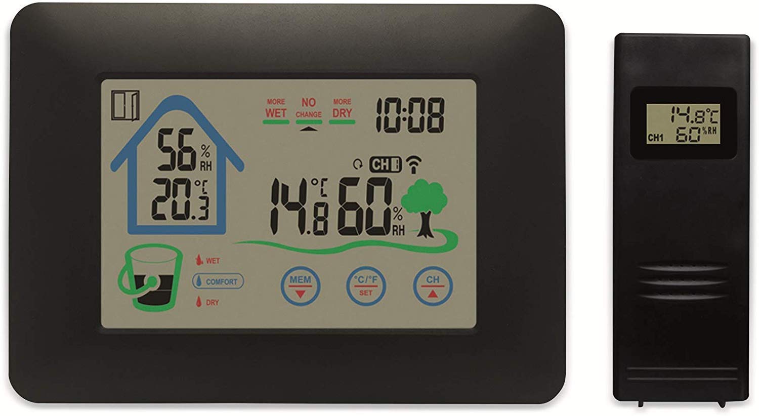 Kabellose Wetterstation DENVER WS-520 Digitales Hygrometer für Innen- und Außenmessung von Temperatur und Luftfeuchtigkeit, Anzeige für offene Fenster und Innenumgebung