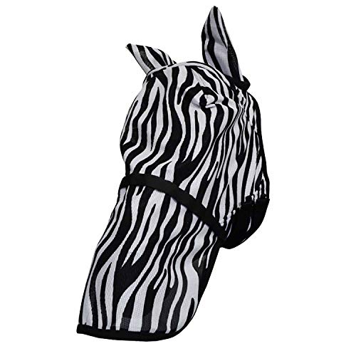 Y-H HY Zebra with Ears and Detachable Nose Fly Mask Cob Black White