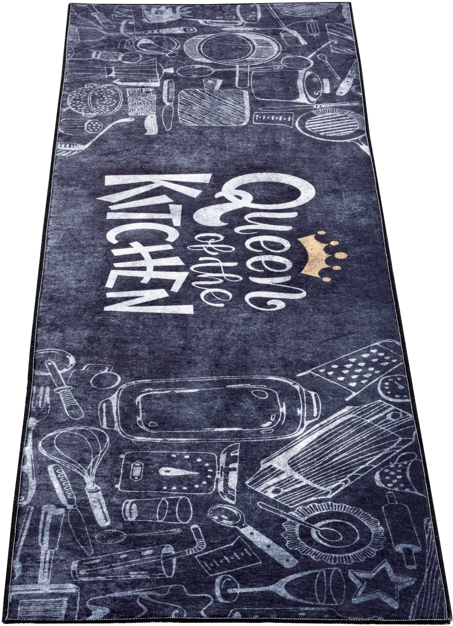 Mynes Home waschbarer Küchenteppich - Pflegeleichter Küchenläufer mit Rutschfester Latexunterlage - Tolle Teppich Designs für Küche, Waschmaschinengeeignet - Königin Anthrazit, 67x180 cm