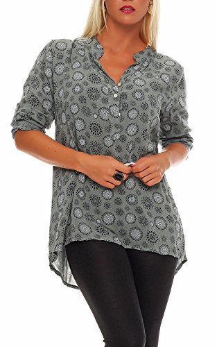 Malito Damen Bluse mit Print | Tunika mit ¾ Armen | Blusenshirt auch Langarm tragbar | Elegant - Shirt 6703 (Oliv)