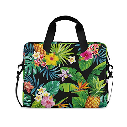 PUXUQU Tropisch Ananas Palme Blätter Blume Laptoptasche 15.6 Zoll Laptop Tasche Aktentasche Hülle Notebooktasche Handtasche Schulter Tasche für Uni Arbeit Business