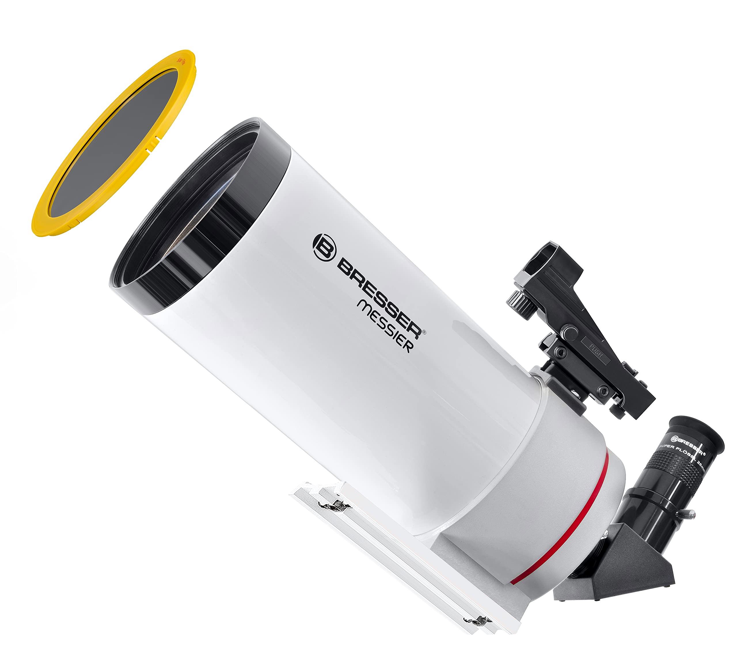 Bresser Teleskop Messier MC-100/1400 optischer Tubus mit SPL-Okular, LED-Sucherfernrohr, universeller Edelstahl-Klemmfläche für Montierungen und Astronomie-Software Stellarium, weiß