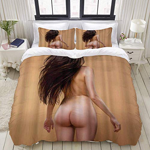 Yaoni Bettbezug, schöne nackte Frau posiert isoliert auf dem beige Hintergrund, Bettwäsche-Set Ultra Bequeme leichte Luxus-Mikrofaser-Sets