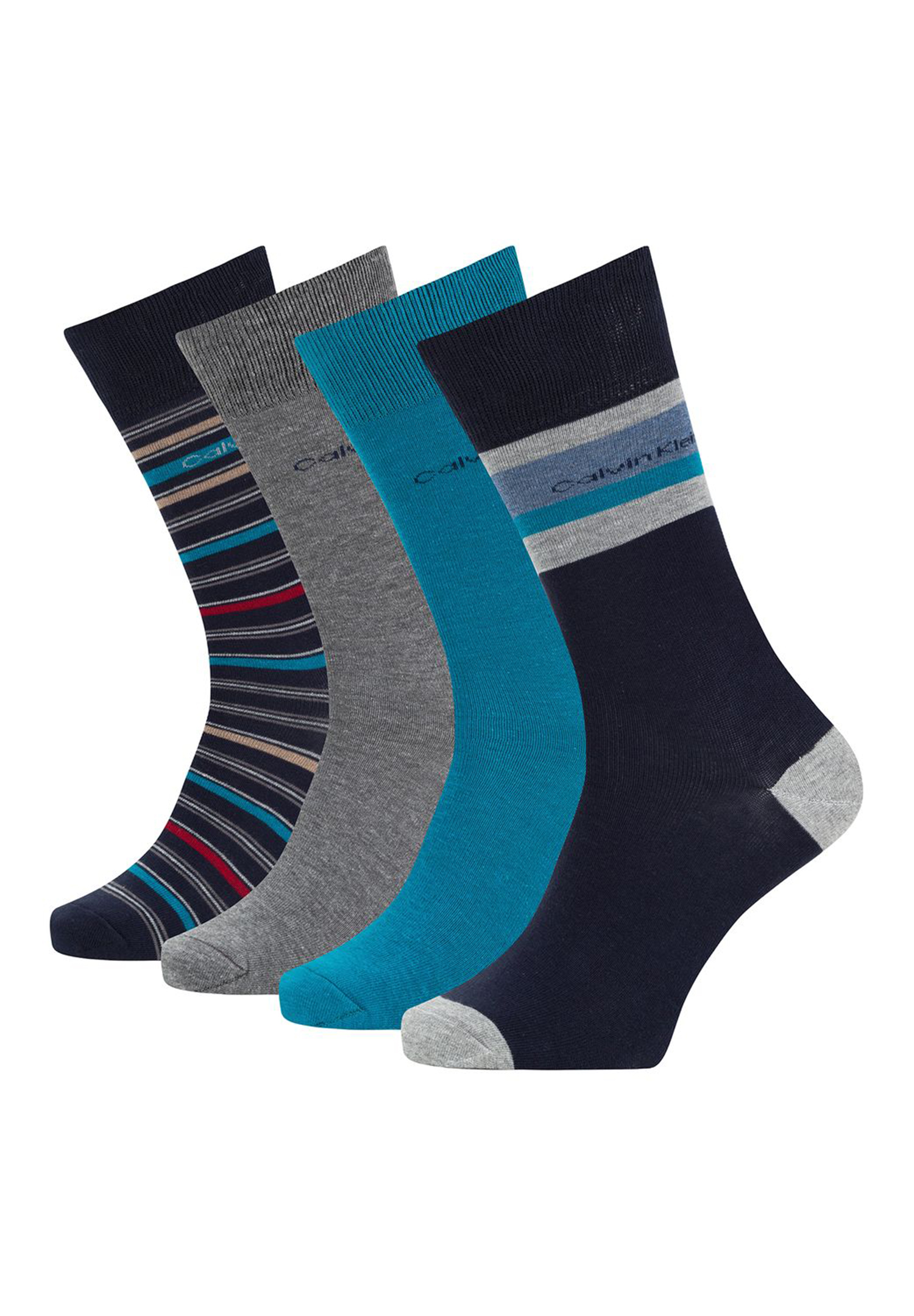 Calvin Klein Mens Multi-Pattern Men's Crew Gift Box 4 Pack Classic Sock, Peacoat, ONE Size