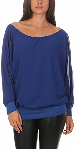 Malito Damen Chiffon Langarm Bluse | Tunika mit weiten Ärmeln | Blusenshirt mit breitem Bund | elegant - schick 6291 (blau)