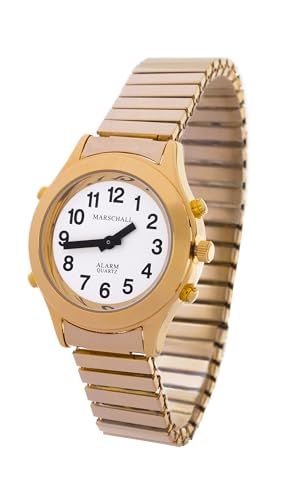 Sprechende Analog-Armbanduhr für Herren 38 mm goldfarben mit Metall-Zugband H-GM