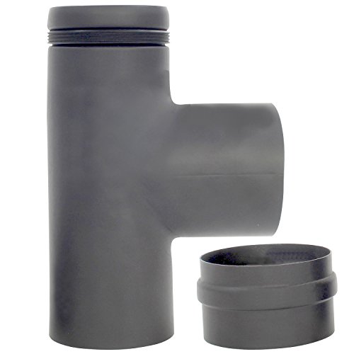 BAUPROFI Pelletrohr T-Stück mit Kondensatkapsel und Bajonettverschluss in der Farbe Grau, Ø 80 mm und 1,2 mm Materialstärke