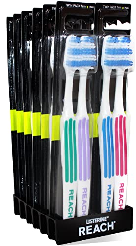 REACH Fortschrittliches Design Zahnbürste, feste Borsten für schwer zu platzieren, Zahnbürste für Erwachsene, 2 Stück (12 Stück), insgesamt 24 Zahnbürsten, Farben können variieren