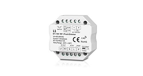 LEDUX 0/1-10V Dimmer mit Push-Dimm Funktion, 230V, 1 Kanal, Einstellbar für 0-10V oder 1-10V, 2.4G Funk (Dimmer)