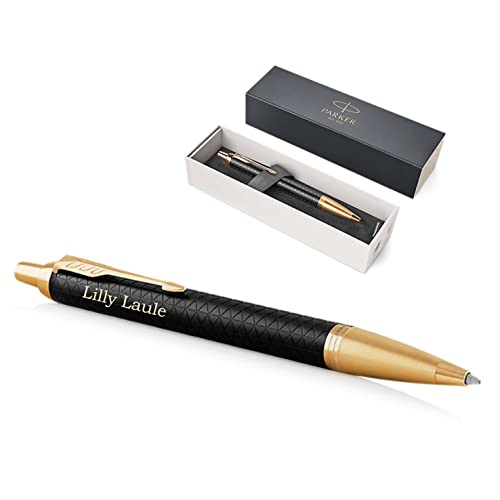 Parker IM Premium Kugelschreiber Twist mit Gravur | Premium Stift | Geschenkbox | blaue Tinte | edel | personalisiertes Geschenk | Namen | graviert | Jahrestag | Geburtstag (Black/Gold G.C.)