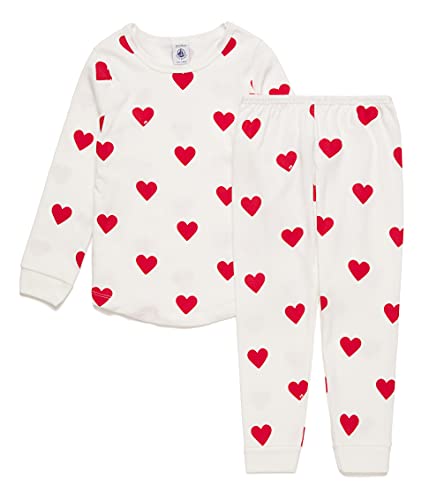 Petit Bateau Mädchen Pyjama, Weiss Marshmallow / Rot Terkuit, 2 Jahre