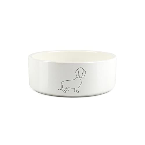 Dackel-Hundenapf, klein, feine Linienzeichnung, Keramik, Weiß