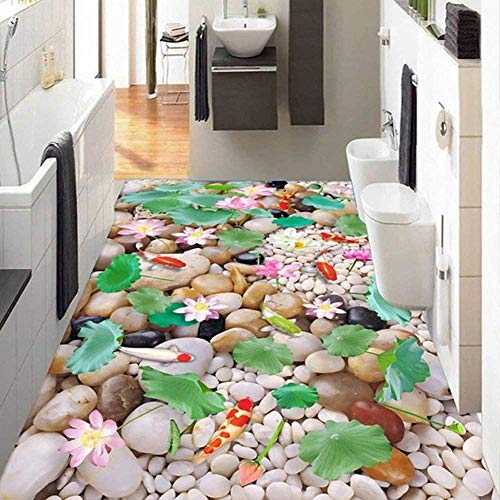 XiuTaiLtd Benutzerdefinierte Boden Wandtapete Wasserdichte Küche Wohnzimmer Badezimmer Boden Aufkleber Druck Selbstklebende Tapete Lotus Fisch-300x210 CM