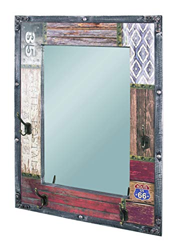 Haku Möbel Wandgarderobe - in Vintageoptik mit 4 Haken und Spiegel, Höhe 75 cm