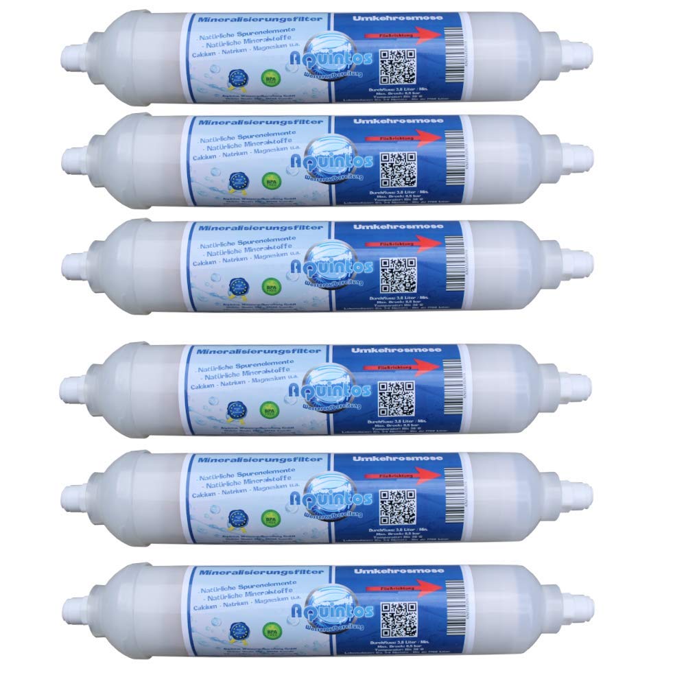 Mineralisierungsfilter Aquintos Vitaflow Mineral Inline-Kartusche10 x 2 Zoll - Easy Quick Steckanschluss 1/4 Zoll Umkehrosmose - Reverse Osmosis System (6 Stück)