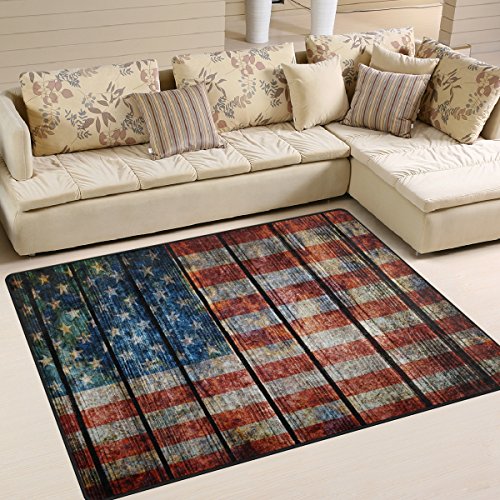 Use7 Teppich mit USA-Flagge, Retro-Stil, Holz, gestreift, für Wohnzimmer, Schlafzimmer, 160 x 122 cm