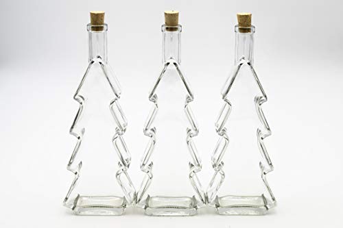 Flaschenbauer - 3 x Leere Glasflaschen 500ml Tannenbaum: Glasflaschen mit Korken verwendbar als kleine Flaschen zum Befüllen, Leere Schnapsflaschen 500ml, Weihnachtsgeschirr, Deko Flaschen