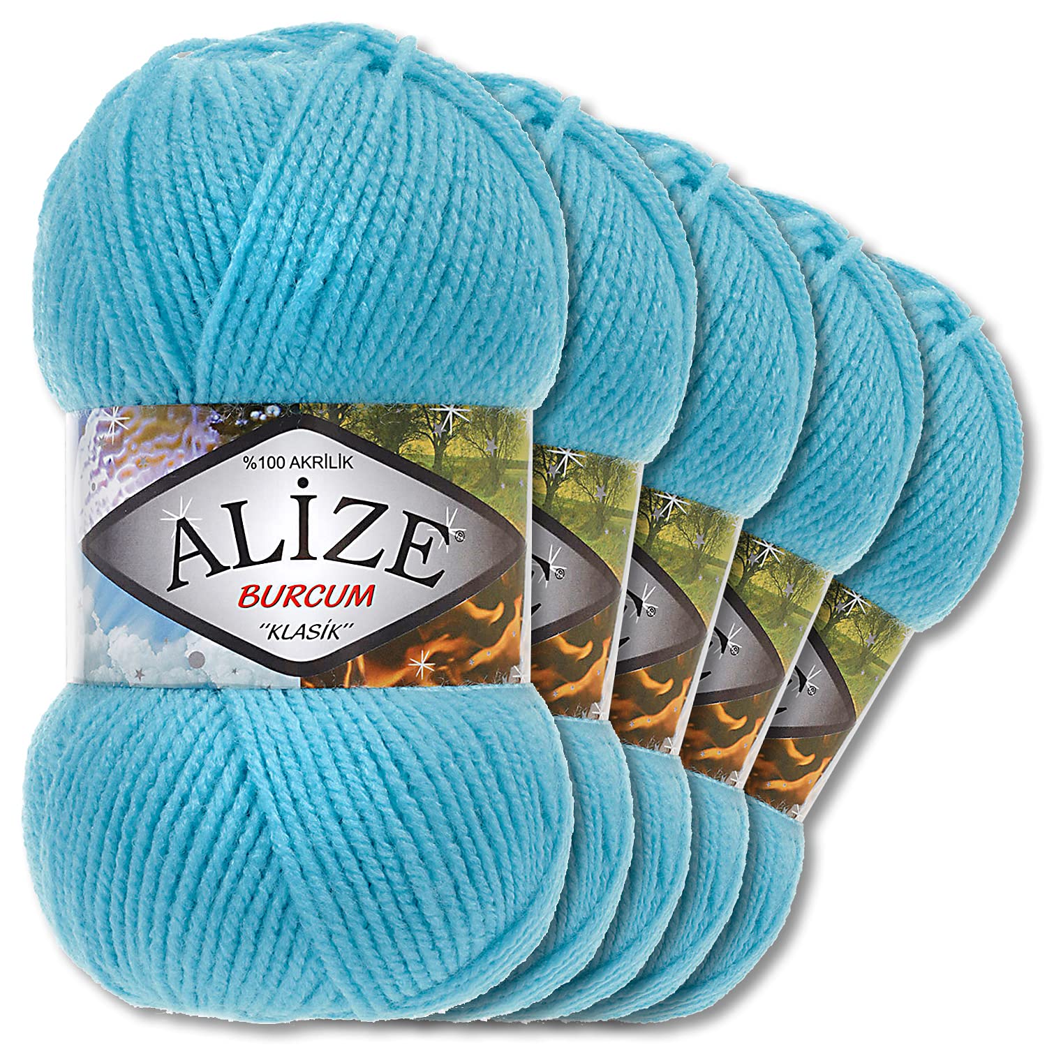 5x Alize 100 g Burcum Klasik Wolle (Türkis 287)