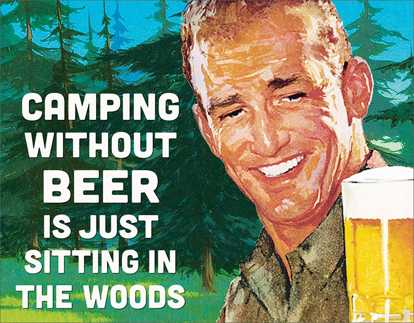 Desperate Enterprises Blechschild mit Aufschrift "Camping Without Beer", nostalgisches Vintage-Metall, Wanddekoration, hergestellt in den USA