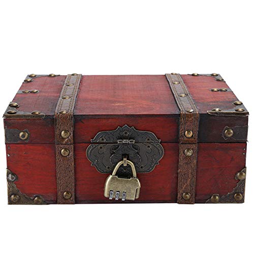 Crisis Aufbewahrungsbox aus Holz, Vintage-Dekorationsbox mit großer Kapazität, Aufbewahrungsorganisator für Schmuck mit Schloss für Zuhause, Büro, Raumdekoration(GK10 Rot)