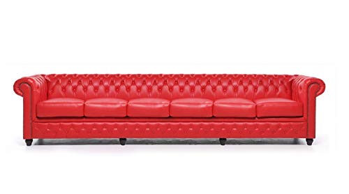 JVmoebel Designer Großes Rot 6 Sitzer Sofa Leder Textil Polster Sofas Couch Chesterfield