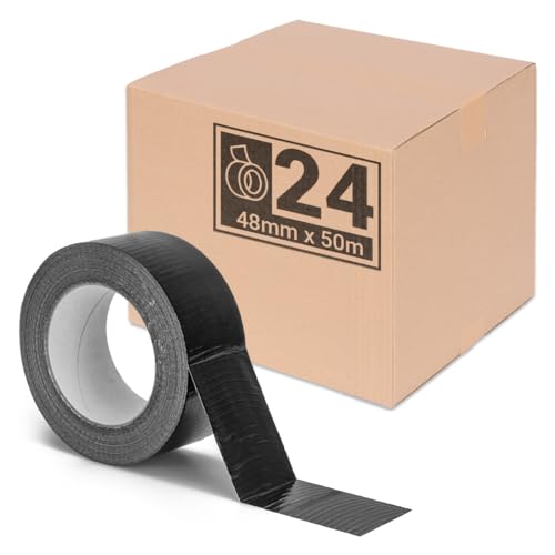24er Pack | Premium Gewebeband Schwarz [50m x 48mm] Panzertape Reparaturband | hohe Klebekraft | Gaffa Tape | mit Naturkautschuk-Kleber