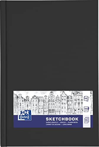 Oxford SKIZZENBUCH A6 Hardcover Fallgebunden Genäht 96 Blatt 100g Schwarz - 5er Pack
