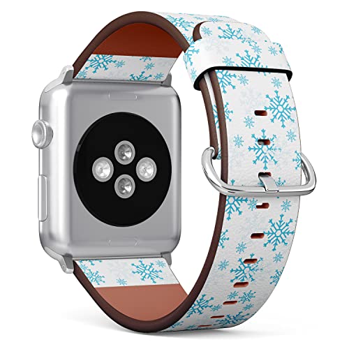 IKIKI-TECH Kompatibel mit Apple Watch-Armband, 42 mm, 44 mm, 45 mm, 49 mm (Schneeflocken auf weißem Muster), Ersatzarmband aus veganem Leder für iWatch Serie 8, 7, 6, 5, 4, 3, 2, 1 Ultra SE