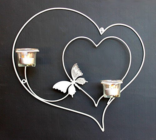 DanDiBo Wandteelichthalter Herz 39 cm Weiß Teelichthalter Metall Wandleuchter Kerze