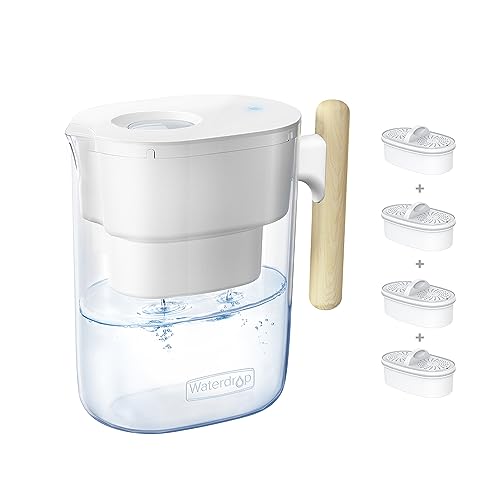 Waterdrop Chubby NSF Zertifizierte Wasserfilterkrug 3.5 Liter mit 4×90 Tage Filterkartusche, Reduziert Fluorid, Chlor und Mehr, BPA-frei, Weiß (Ersatzfilter: WD-PF-01A Plus)