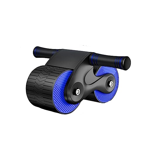 Automatisches Rückprall-Bauchrad, doppeltes rundes Ab-Roller-Rad-Trainingsgerät, Heim-Bauchtrainer, Bauchkern-Krafttraining, 2-Räder-Bauchroller mit Matte, Blau