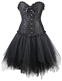 r-dessous Corsagenkleid schwarz Corsage + Mini Rock Petticoat Kleid Korsett Top Gothic Steampunk große Größen Groesse: XL