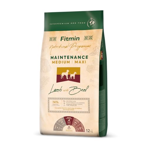 Fitmin Medium Maxi Maintenance Lamb with Beef | Hundetrockenfutter | Mit Lamm und Rindfleisch | 74% tierischen Rohstoffen | Für Erwachsene Hunde mittlerer und großer Rassen | 12kg oder 2.5kg (1200)