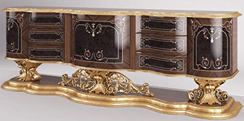 Casa Padrino Luxus Barock Sideboard Braun/Antik Gold 305 x 50 x H. 115 cm - Prunkvoller Wohnzimmer Schrank - Edel & Prunkvoll