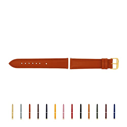 SELVA Uhrenarmband, 14-24 mm, Leder, zum Wechseln, Ersatzarmband für Smartwatch, Made in Germany, Größe:22 mm, Farbe:Cognac mit Goldener Schließe