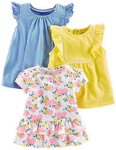 Simple Joys by Carter's Mädchen Kurzärmelige Hemden und Tops, 3er-Pack, Blau/Gelb, Streifen/Floral, 5 Jahre
