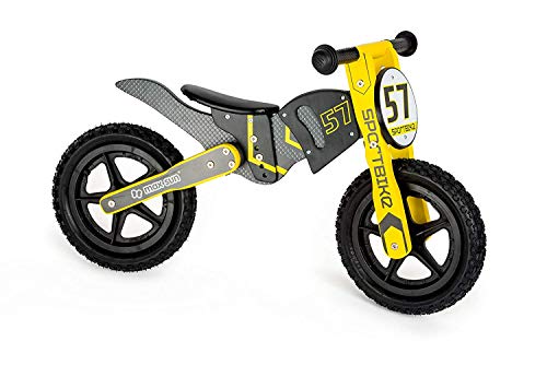 small Foot 10739 Laufrad aus Holz im Motorcross-Design, dreifach Verstellbarer Sitz mit weichem Sattel, trainiert den Gleichgewichtssinn