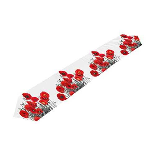 TropicalLife COZYhome Tischläufer 180 cm lang Mohnblumen-Gemälde Blumen Tischläufer für Party Hochzeit Küche Wohnzimmer Deko Kommoden Schal