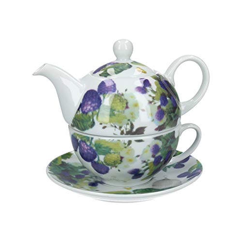 AmaCasa Brombeer Set Keramik Geschirrset Kombiset Tasse/Tea for One Set/mit Teesieb/Brombeer Design (Keramik, Tea for One Set)