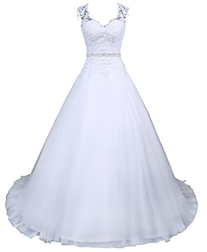 Romantic-Fashion Brautkleid Hochzeitskleid Weiß Modell W048 A-Linie Satin Perlen Pailletten Strass DE Größe 54