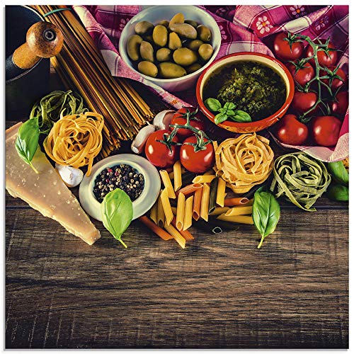 Artland Qualitätsbilder I Glasbilder Deko Glas Bilder 60 x 45 cm Ernährung Genuss Lebensmittel Gemüse Digitale Kunst Bunt D3BK Nudeln Käse Kräuter Gewürze