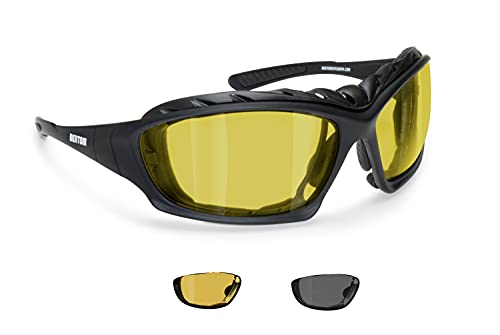 BERTONI Photochrome Polarisierte Motorradbrille UV Schutz - mit austauschbare Bügel oder Kopfband - P366FTA Motorradbrille Windschutz für Brillenträger mit Sehstärke