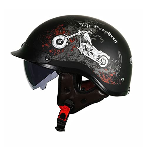 Retro Motorrad Halbhelme Jethelme Roller Scooter Mofa Helm mit Eingebaute Sonnenbrille für Herren Damen DOT/ECE-Zulassung Alle Jahreszeiten C,L