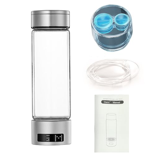 bephible Wasserstoff-Generator-Flasche, zur Förderung des Stoffwechsels, 400 ml, tragbar, gesundheitsfördernd, Ionisator mit Spe Pem, Silber