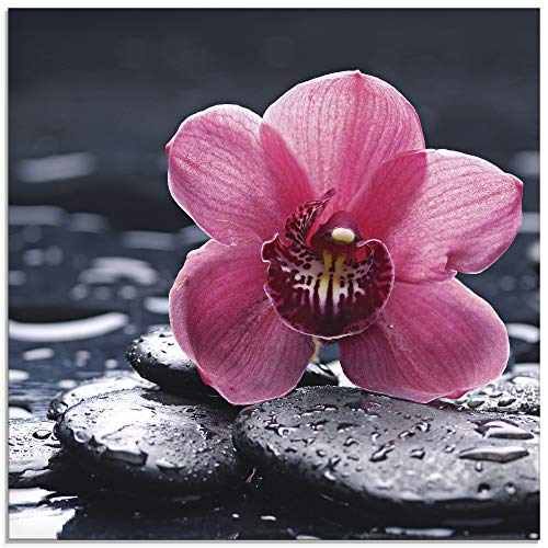 Artland Qualitätsbilder I Glasbilder Deko Glas Bilder 50 x 50 cm Botanik Blumen Orchidee Foto Pink Rosa A6NH Stillleben Kiesel Orchidee