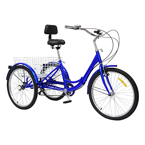 NeNchengLi 24 Zoll faltbares Dreirad Erwachsene Fahrrad für Senioren Lastenfahrrad 3-Rad (Blue)