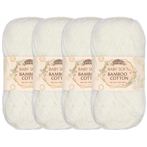 JubileeYarn Baby Soft Bamboo Cotton Yarn - 50g/Strang - Mandelmilch - 4 Knäuel